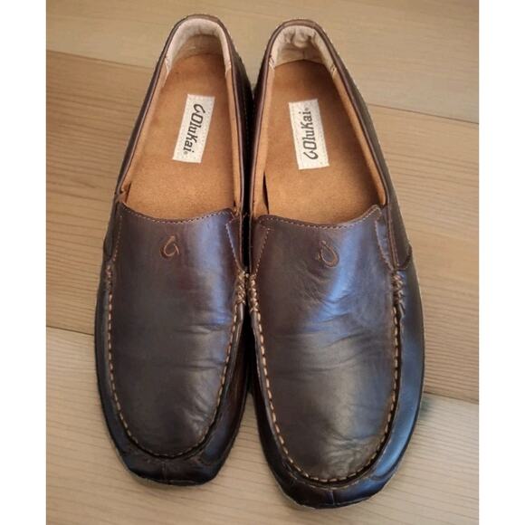 OluKai Loafers Brown Leather Akepa Moc Moccasin Slip On Driving Shoe Mens 10.5 main image 8